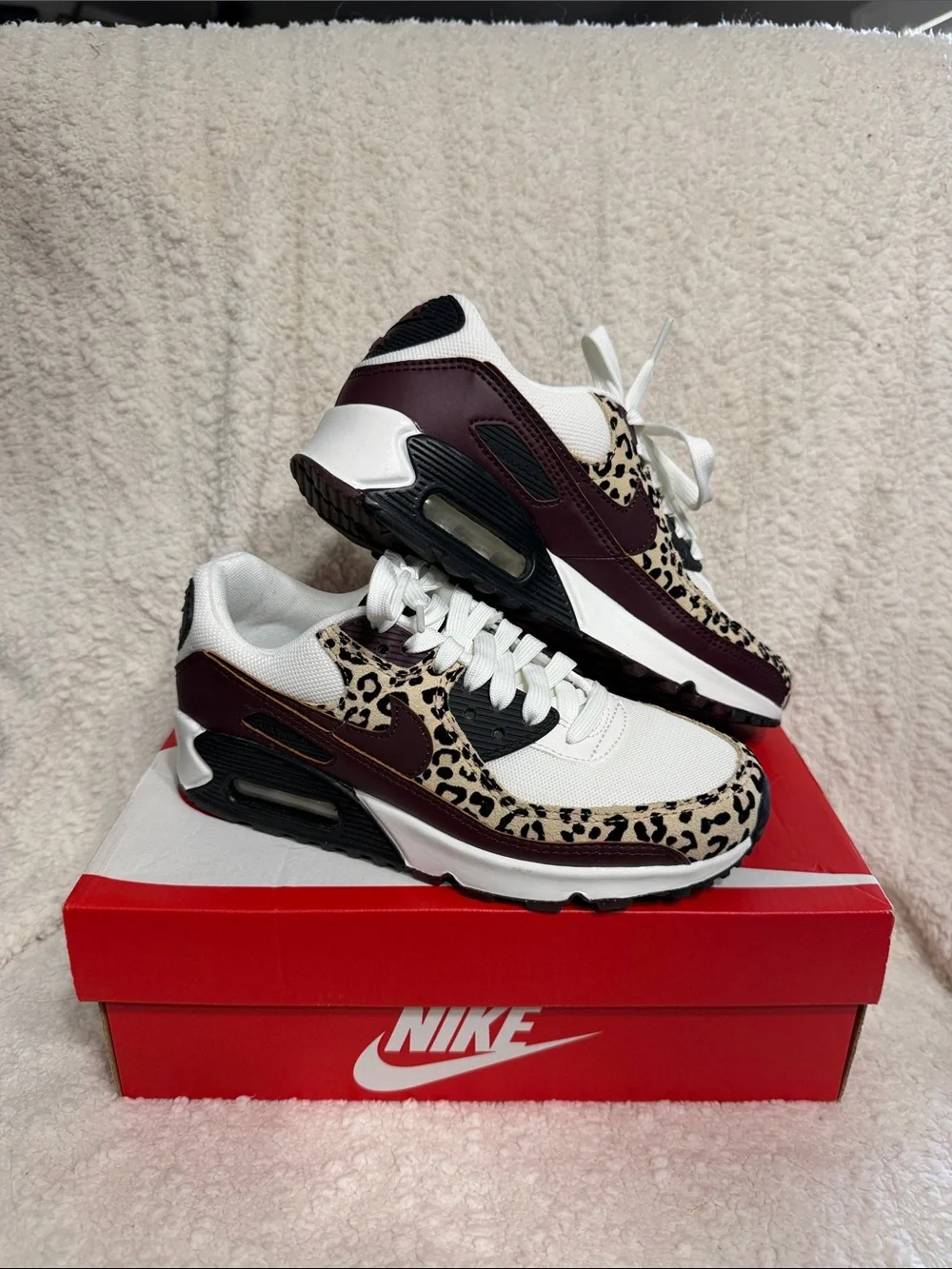 Nike Women’s Air Max 90 Leopard + Burgundy